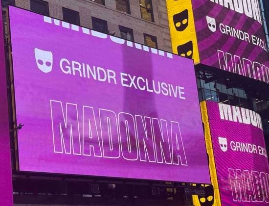 June 4, 2026, New York, New York, USA: Signage by Grindr and Madonna for her surprise pop up concert, partnered with the app Grindr, in Time Square to promote her new album Confessions ll also called Confessions on the Dance Floor - Part ll. New York USA - ZUMAk03_ 20260604_zaf_k03_040 Copyright: xNancyxKaszermanx