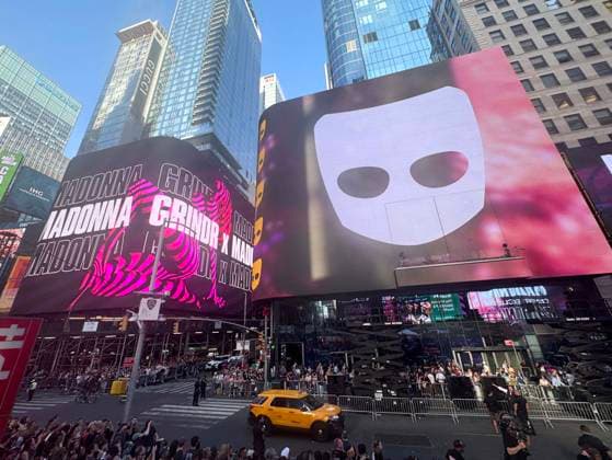June 4, 2026, New York, New York, USA: Signage by Grindr and Madonna for her surprise pop up concert, partnered with the app Grindr, in Time Square to promote her new album Confessions ll also called Confessions on the Dance Floor - Part ll. New York USA - ZUMAk03_ 20260604_zaf_k03_044 Copyright: xNancyxKaszermanx