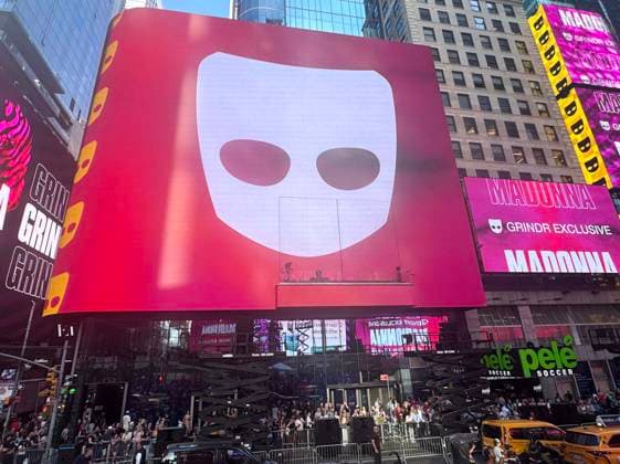 June 4, 2026, New York, New York, USA: Signage by Grindr and Madonna for her surprise pop up concert, partnered with the app Grindr, in Time Square to promote her new album Confessions ll also called Confessions on the Dance Floor - Part ll. New York USA - ZUMAk03_ 20260604_zaf_k03_046 Copyright: xNancyxKaszermanx