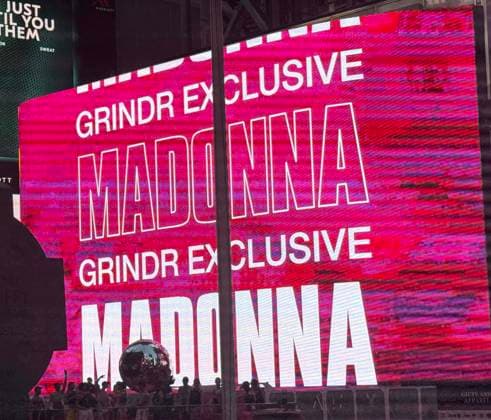 June 4, 2026, New York, New York, USA: Signage for the Madonna surprise pop up concert partnered with the app Grindr in Time Square to promote her new album Confessions ll also called Confessions on the Dance Floor - Part ll. New York USA - ZUMAk03_ 20260604_zaf_k03_057 Copyright: xNancyxKaszermanx