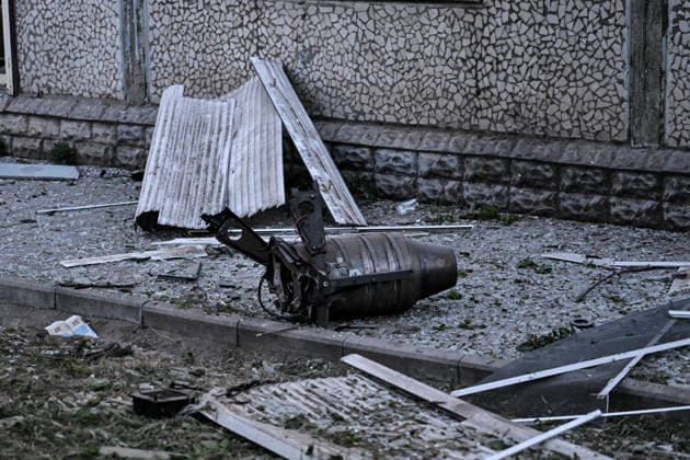 A fragment of a Russian drone that Russian forces launched at a residential area in the Shevchenkivskyi district lies on the ground, Zaporizhzhia, Ukraine, June 4, 2026. Russian forces launched a drone strike on one of the city’s residential areas, killing one person and injuring 16 others. The blast wave and debris shattered windows and balconies in apartment blocks. (Photo by Dmytro Smolienko Ukrinform) Russian forces launch drone strike on district in Zaporizhzhia  Copyright: xDmytroxSmolienkox