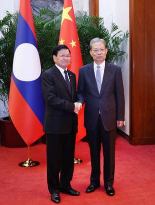 (260605) -- BEIJING, June 5, 2026 -- Zhao Leji, a member of the Standing Committee of the Political Bureau of the Communist Party of China Central Committee and chairman of the National People s Congress Standing Committee, meets with General Secretary of the Lao People s Revolutionary Party Central Committee and Lao President Thongloun Sisoulith in Beijing, capital of China, June 5, 2026. ) CHINA-BEIJING-ZHAO LEJI-LAOS-THONGLOUN-MEETING (CN) LiuxWeibing 