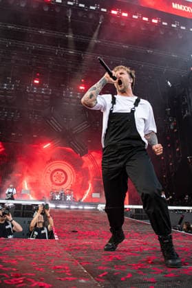 Singer Sebastian Sushi Biesler from the German metalcore and trancecore band Electric Callboy will bring ecstasy to the audience with a high-energy show on the Utopia Stage main stage at Rock im Park 2026 Nuremberg Zeppelinfeld Bavaria Germany