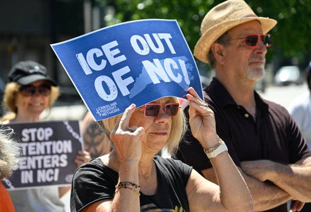 Protest against ICE detention centers in Charlotte CHARLOTTE, USA - JUNE 5: Concerned citizens gather in front of the Federal Court House to protest against ICE detention centers to be built in the state in Charlotte, NC, United States on June 5, 2026. Peter Zay Anadolu Charlotte United States. Editorial use only. Please get in touch for any other usage.  Copyright: x2026xAnadoluxPeterxZayx
