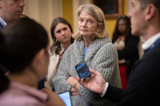 Senate Votes on Reconciliation WASHINGTON, DC - JUNE 5: Senator Lisa Murkowski (R-AL) speaks to reporters as the Senate votes on amendments to a reconciliation package, at the U.S. Capitol in Washington, DC on June 5, 2026. Nathan Posner Anadolu Washington D.C. United States. Editorial use only. Please get in touch for any other usage.  Copyright: x2026xAnadoluxNathanxPosnerx