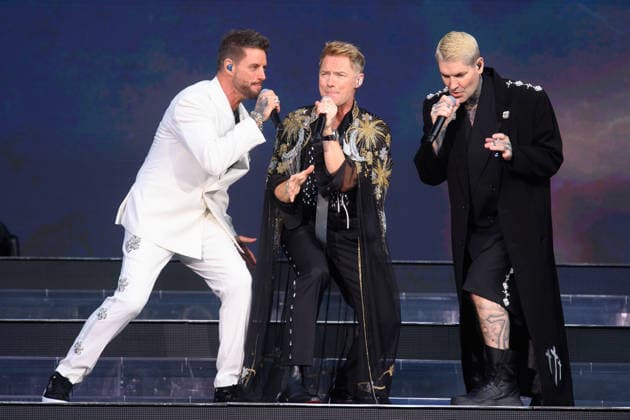 Boyzone Perform at Emirates Stadium, London UK - 5 June 2026 (L-R) - Keith Duffy, Ronan Keating and Shane Lynch of Irish pop band Boyzone performs the first of two final concerts at Emirates Stadium, London, England, UK on Friday 5 June, 2026., Credit:Justin Ng Avalon UK, England, London, Emirates Stadium  Copyright: xJustinxNgx xAvalonx 1108094377