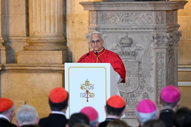 The Royal House receives Pope Leo XIV at the Royal Palace in Madrid Pope Leo XIV delivers a speech during his welcoming ceremony at the Royal Palace, June 6, 2026, in Madrid Spain The reception brings together the highest authorities of the State and the Catholic Church in Spain and marks the official beginning of the pontiffs agenda in the country 06 JUNE 2026 PAPAL VISIT Madrid Madrid Madrid Spain  Copyright: xAlbertoxOrtegax 7575953