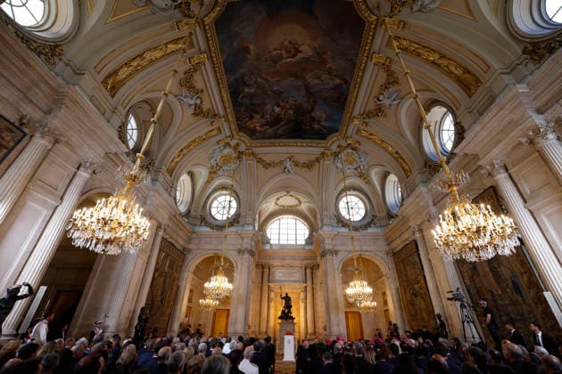 Pope Leo XIV delivers a speech at the Hall of Columns during the official welcoming event held at the Royal Palace in Madrid, Spain, 06 June 2026. Pope Leo XIV is undertaking an official six-day visit to Spain from 06 to 12 June 2026 covering Madrid, Barcelona, and the Canary Islands. Pope Leo XIV visits Spain !ACHTUNG: NUR REDAKTIONELLE NUTZUNG!  Copyright: xJJ.xGuillenx GRAF2128 20260606-55020517634_1