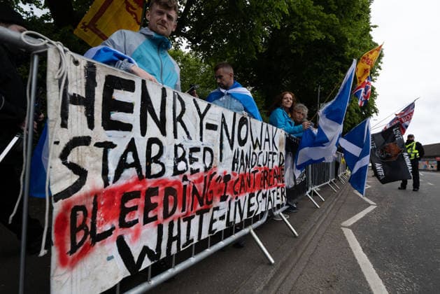 June 6, 2026, Perth, Scotland, UK: Anti-immigration protesters held a demonstration outside The Queens Hotel in Perth, while pro-immigration protesters aligned with Perth Against Racism staged a Reject Hate And Division counter-demonstration outside the Radisson Blu Hotel opposite. Both hotels are being used to house asylum seekers and have been the focus of similar protests in recent months. Perth UK  - ZUMAs357 20260606_zip_s357_017 Copyright: xCameronxScottx