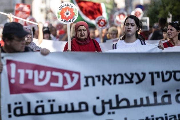 Protest in Haifa to mark the 59th anniversary of Naksa HAIFA, ISRAEL - JUNE 6: Hundreds of people gathered to mark the 59th anniversary of the Naksa, commemorating the aftermath of the 1967 Arab-Israeli War, when Israel occupied remaining Palestinian territories in Haifa, Israel on June 6, 2026. Demonstrators marched through city streets carrying placards, calling for an end to ongoing violence and policies in the region. Mostafa Alkharouf Anadolu Haifa Israel. Editorial use only. Please get in touch for any other usage.  Copyright: x2026xAnadoluxMostafaxAlkharoufx