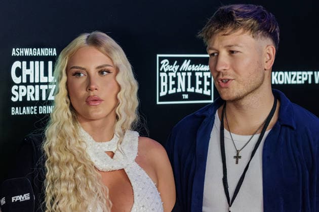 06.06.2026. Leverkusen. (r-l) Oliver Ginkel mit Freundin Antonia am Rande des Fame Fighting, das große Promibox-Event von BILD und Eugen Lopez in der Leverkusener Ostermann Arena. Zum ersten Mal in Kooperation mit dem britischen Pendant Misfits Boxing und dem internationalen Medienpartner The Sun. Leverkusen Ostermann Arena Nordrhein-Westfalen Deutschland *** 06 06 2026 Leverkusen r l Oliver Ginkel with girlfriend Antonia on the sidelines of Fame Fighting, the big celebrity boxing event organized by BILD and Eugen Lopez at the Ostermann Arena in Leverkusen For the first time in cooperation with British counterpart Misfits Boxing and international media partner The Sun Leverkusen Ostermann Arena North Rhine-Westphalia Germany