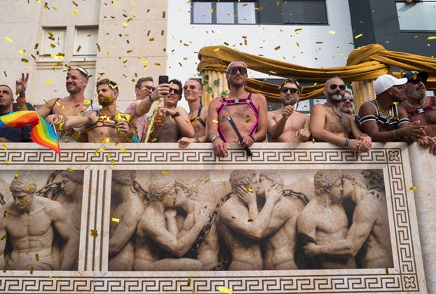 June 6, 2026, Malaga, Spain: Men are seen on a float enjoying the parade as they take part in a demonstration in support of the rights of LGTBIQ+ people, as part of the LGTBIQ+ Pride celebrations. The LGTBIQ+ Pride of Torremolinos is internationally known as a meeting point for LGTBIQ+ people in a colourful and festive atmosphere, where thousands of people celebrate the fight of the LGTBIQ+ movement for equality and respect. Malaga Spain - ZUMAs197 20260606_aaa_s197_399 Copyright: xJesusxMeridax