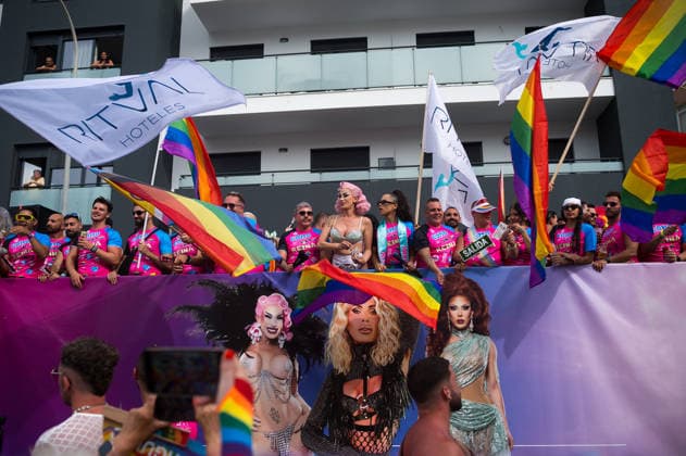 June 6, 2026, Malaga, Spain: Men are seen on a float enjoying as they take part in a demonstration in support of the rights of LGTBIQ+ people, as part of the LGTBIQ+ Pride celebrations. The LGTBIQ+ Pride of Torremolinos is internationally known as a meeting point for LGTBIQ+ people in a colourful and festive atmosphere, where thousands of people celebrate the fight of the LGTBIQ+ movement for equality and respect. Malaga Spain - ZUMAs197 20260606_aaa_s197_414 Copyright: xJesusxMeridax