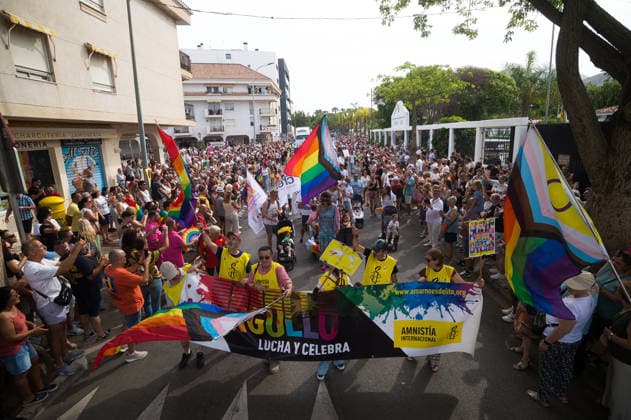 June 6, 2026, Malaga, Spain: A general view show people taking part in a demonstration in support of the rights of LGTBIQ+ people, as part of the LGTBIQ+ Pride celebrations. The LGTBIQ+ Pride of Torremolinos is internationally known as a meeting point for LGTBIQ+ people in a colourful and festive atmosphere, where thousands of people celebrate the fight of the LGTBIQ+ movement for equality and respect. Malaga Spain - ZUMAs197 20260606_aaa_s197_432 Copyright: xJesusxMeridax