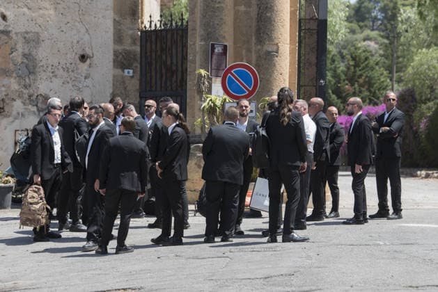 Dua Lipa wedding in Palermo Bagheria Sicily. Newlyweds Dua Lipa and Callum Turner will arrive later at historical landmark Villa Valguarnera where security is being beefed up.  Copyright: xAndrewxStyczynskix NINTCHDBPICT001086466437