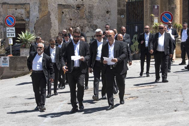 Dua Lipa wedding in Palermo Bagheria Sicily. Newlyweds Dua Lipa and Callum Turner will arrive later at historical landmark Villa Valguarnera where security is being beefed up.  Copyright: xAndrewxStyczynskix NINTCHDBPICT001086466581