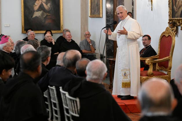 SPAIN - POPE LEO XIV DURING A MEETING WITH FATHERS AUGUSTINIAN IN MADRID - 2026 6 7 Spain, Vatican, 2026 6 7 Pope Leo XIV during a meeting with approximately 220 Augustinian Fathers from various communities and several members of the Augustinian family in Madrid , Spain . EDITORIAL USE ONLY - NO BOOKS Copyright: xVATICANxMEDIA CPPx
