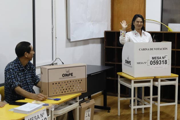Second round of the Presidential Elections in Lima, Peru LIMA, PERU - JUNE 07: Keiko Fujimori, the presidential candidate for the Popular Force (Fuerza Popular) party, waves as she drops her ballot into the box during the second round of the presidential elections in Lima, Peru on June 07, 2026. Klebher Vasquez Anadolu Lima Peru. Editorial use only. Please get in touch for any other usage.  Copyright: x2026xAnadoluxKlebherxVasquezx