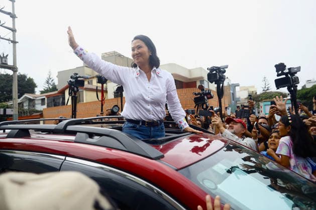 Second round of the Presidential Elections in Lima, Peru LIMA, PERU - JUNE 07: Keiko Fujimori, the presidential candidate for the Popular Force (Fuerza Popular) party, waves from the sunroof of a vehicle to supporters and members of the media after casting her ballot during the second round of the presidential elections in Lima, Peru on June 07, 2026. Klebher Vasquez Anadolu Lima Peru. Editorial use only. Please get in touch for any other usage.  Copyright: x2026xAnadoluxKlebherxVasquezx