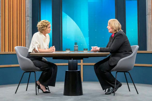 im Bild v.l.: Caren Miosga, Bärbel Bas (SPD), Parteivorsitzende, Bundesministerin für Arbeit und Soziales GER, Berlin, Studio, zu Gast bei - Caren Miosga, Polittalk, TV, Format, Aufzeichnung, Live, Das Erste, aus Adlershof - am Studio 20, Thema: Ist die SPD bereit für große Reformen, Frau Bas?, 07.06.2026, *** in the picture from l Caren Miosga, Bärbel Bas SPD , Party Chairwoman, Federal Minister of Labor and Social Affairs GER, Berlin, Studio, guest of Caren Miosga, Polittalk, TV, format, recording, Live, Das Erste, from Adlershof at Studio 20, topic Is the SPD ready for major reforms, Ms. Bas , 07 06 2026, Copyright: HMBxMedia UwexKoch