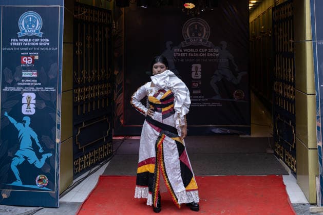 Street Fashion show ahead of the FIFA World cup in Dhaka - 07 Jun 2026 A model seen wearing a dress inspired by the colors and design of the Germany national Football Team during the street Fashion show ahead of the FIFA World cup. Dhaka Bangladesh Copyright: xSazzadxHossainx xSOPAxImagesx Sazzad_FIFA Street Fashion Show Graffiti_FIFA worldcup (14)