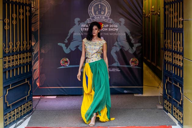 Street Fashion show ahead of the FIFA World cup in Dhaka - 07 Jun 2026 A model seen wearing a dress inspired by the colors and design of the Brazil national Football Team during the street Fashion show ahead of the FIFA World cup. Dhaka Bangladesh Copyright: xSazzadxHossainx xSOPAxImagesx Sazzad_FIFA Street Fashion Show Graffiti_FIFA worldcup (6)