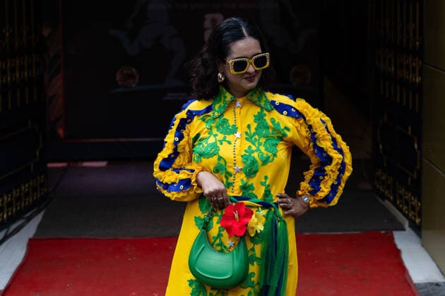 Street Fashion show ahead of the FIFA World cup in Dhaka - 07 Jun 2026 A model seen wearing a dress inspired by the colors and design of the Brazil national Football Team during the street Fashion show ahead of the FIFA World cup. Dhaka Bangladesh Copyright: xSazzadxHossainx xSOPAxImagesx Sazzad_FIFA Street Fashion Show Graffiti_FIFA worldcup (9)