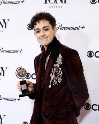 Ali Louis Bourzgui poses with the Best Performance by an Actor in a Featured Role in a Musical award for The Lost Boys backstage at The 79th Annual Tony Awards at Radio City Music Hall on Sunday, June 7, 2026 in New York City.  NYP20260607339 JohnxAngelillo