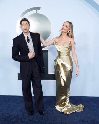 Adrien Brody and Georgina Chapman arrive on the red carpet at The 79th Annual Tony Awards at Radio City Music Hall on Sunday, June 7, 2026 in New York City.  NYP20260607355 JohnxAngelillo