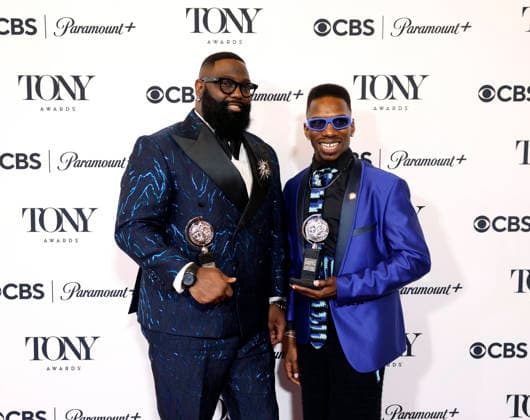 Arturo Lyons and Omari Wiles pose with the Best Choreography award for Cats: The Jellicle Ball backstage at The 79th Annual Tony Awards at Radio City Music Hall on Sunday, June 7, 2026 in New York City.  NYP20260607299 JohnxAngelillo