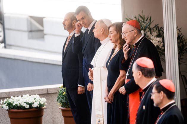 Pope Leo XIV visits Congress I D The President of the Senate, Pedro Rollán the President of the Government, Pedro Sánchez Pope Leo XIV, and the President of Congress, Francina Armengol, during the Pontiffs visit to the Congress of Deputies, on June 8, 2026, in Madrid Spain Leo XIV is the first Pope to deliver a speech as head of the Vatican State before deputies and senators, as part of his official trip to Spain 08 JUNE 2026 Carlos Lujá Madrid Madrid Madrid Espana  Copyright: xCarlosxLujanx 7580438
