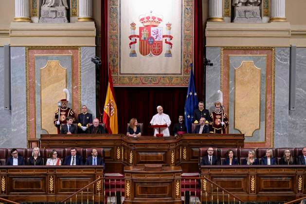SPAIN - POPE LEO XIV DURING A JOINT SESSION OF THE SPANISH PARLAMENT AT THE CONGRESS OF DEPUTIES IN MADRID - 2026 6 8 Spain, Vatican, 2026 6 8 Pope Leo XIV during a joint session of the Spanish Parliament at the Congress of Deputies in Madrid EDITORIAL USE ONLY - NO BOOKS Copyright: xVATICANxMEDIA CPPx