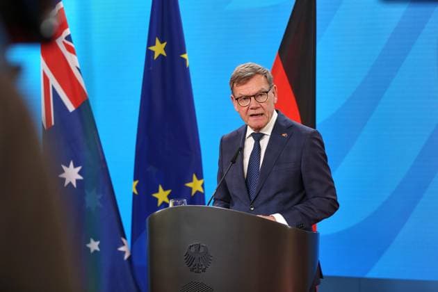 Berlin, Deutschland, 08.06.2026: Auswärtiges Amt: Pressekonferenz mit der Außenministerin von Australien: Johann Wadephul *** Berlin, Germany, 08 06 2026 Federal Foreign Office Press conference with the Foreign Minister of Australia Johann Wadephul Copyright: xdtsxNachrichtenagenturx dts_122015