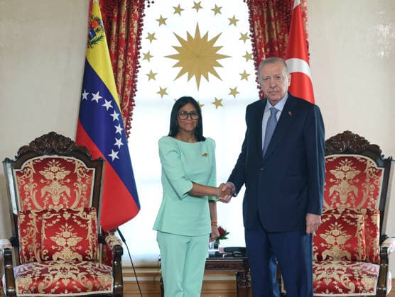 Turkish President Erdogan meets Venezuelan Interim President Delcy Rodriguez in Istanbul ISTANBUL, TURKIYE - JUNE 8: (----EDITORIAL USE ONLY - MANDATORY CREDIT - TURKISH PRESIDENCY MUSTAFA KAMACI HANDOUT - NO MARKETING NO ADVERTISING CAMPAIGNS - DISTRIBUTED AS A SERVICE TO CLIENTS----) Turkish President Recep Tayyip Erdogan (R) meets with Venezuelan Interim President Delcy Rodriguez (L) at the Presidential Dolmabahce Office in Istanbul, Turkiye, on June 8, 2026. ( TUR Presidency Mustafa Kamaci - Anadolu Agency ) Istanbul Türkiye. Editorial use only. Please get in touch for any other usage.  Copyright: xAnadoluxAgencyxx