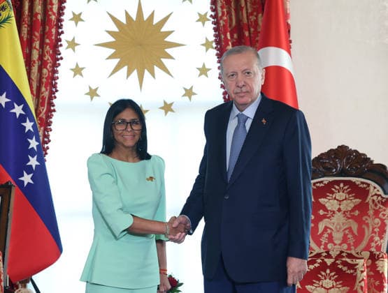 Turkish President Erdogan meets Venezuelan Interim President Delcy Rodriguez in Istanbul ISTANBUL, TURKIYE - JUNE 8: (----EDITORIAL USE ONLY - MANDATORY CREDIT - TURKISH PRESIDENCY MUSTAFA KAMACI HANDOUT - NO MARKETING NO ADVERTISING CAMPAIGNS - DISTRIBUTED AS A SERVICE TO CLIENTS----) Turkish President Recep Tayyip Erdogan (R) meets with Venezuelan Interim President Delcy Rodriguez (L) at the Presidential Dolmabahce Office in Istanbul, Turkiye, on June 8, 2026. TUR Presidency Mustafa Kamaci Anadolu Istanbul Turkey. Editorial use only. Please get in touch for any other usage.  Copyright: x2026xAnadoluxTURxPresidencyx xMustafaxKamacix
