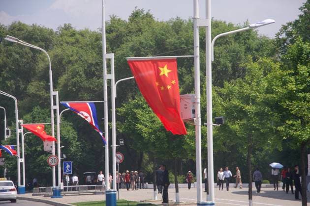 PYONGYANG, NORTH KOREA - JUNE 08: The national flags of North Korea and China are displayed on a street on June 8, 2026 in Pyongyang, North Korea. The Democratic People s Republic of Korea (DPRK) held a grand welcome ceremony for Xi Jinping, general secretary of the Communist Party of China Central Committee and Chinese president, who arrived in Pyongyang on Monday for a state visit.  Copyright: xVCGx 111646932316
