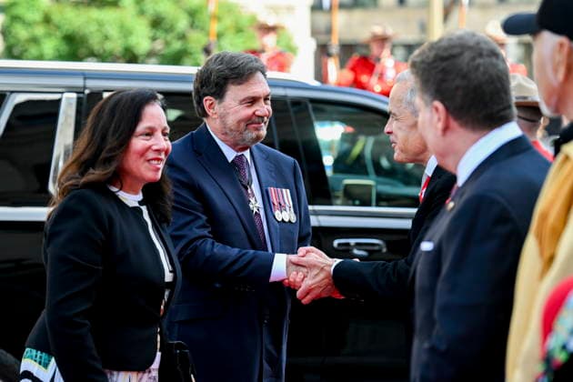 June 8, 2026, Ottawa, On, Canada: Chief Justice of Supreme Court of Canada Richard Wagner, left, shakes hands with Prime Minister Mark Carney during an installation ceremony of Louise Arbour at the Senate of Canada in Ottawa, on Monday, June 8, 2026. Ottawa Canada  - ZUMAc35_ 20260608_zaf_c35_033 Copyright: xSpencerxColbyx