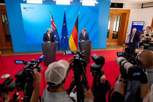 Pressebegegnung von Außenminister Dr. Johann Wadephul und der australischen Außenministerin Penny Wong. Deutschland, Berlin am 08. Juni 2026: Auftaktstatements von Außenminister Dr. Johann Wadephul und der australischen Außenministerin Penny Wong vor die Presse. *** Press meeting of Foreign Minister Dr Johann Wadephul and Australian Foreign Minister Penny Wong Germany, Berlin on 08 June 2026 Opening statements by Foreign Minister Dr Johann Wadephul and Australian Foreign Minister Penny Wong to the press