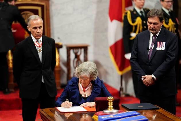 June 8, 2026, Ottawa, On, Canada: Governor General Louise Arbour and Prime Minister Mark Carney sign papers making her Canada s 31st Governor General in Ottawa on Monday, June 8, 2026. Ottawa Canada  - ZUMAc35_ 20260608_zaf_c35_040 Copyright: xSeanxKilpatrickx
