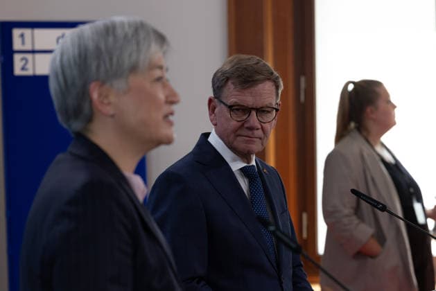 Pressebegegnung von Außenminister Dr. Johann Wadephul und der australischen Außenministerin Penny Wong. Deutschland, Berlin am 08. Juni 2026: Auftaktstatements von Außenminister Dr. Johann Wadephul und der australischen Außenministerin Penny Wong vor die Presse. *** Press meeting of Foreign Minister Dr Johann Wadephul and Australian Foreign Minister Penny Wong Germany, Berlin on 08 June 2026 Opening statements by Foreign Minister Dr Johann Wadephul and Australian Foreign Minister Penny Wong to the press