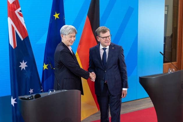 Pressebegegnung von Außenminister Dr. Johann Wadephul und der australischen Außenministerin Penny Wong. Deutschland, Berlin am 08. Juni 2026: Auftaktstatements von Außenminister Dr. Johann Wadephul und der australischen Außenministerin Penny Wong vor die Presse. *** Press meeting of Foreign Minister Dr Johann Wadephul and Australian Foreign Minister Penny Wong Germany, Berlin on 08 June 2026 Opening statements by Foreign Minister Dr Johann Wadephul and Australian Foreign Minister Penny Wong to the press