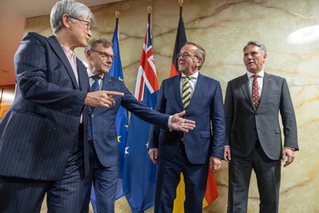 Die australische Außenministerin und der australische Verteidigungsminister im Auswärtigen Amt. Deutschland, Berlin am 08. Juni 2026: Von links nach Rechts: australischen Außenministerin Penny Wong, Außenminister Dr. Johann Wadephul (CDU), Verteidigungsminister Boris Pistorius (SPD), australischen stellvertretenden Premierminister und Verteidigungs- minister Richard Marles. *** The Australian Foreign Minister and the Australian Defense Minister at the Federal Foreign Office Germany, Berlin on 08 June 2026 From left to right Australian Foreign Minister Penny Wong, Foreign Minister Dr Johann Wadephul CDU , Defense Minister Boris Pistorius SPD , Australian Deputy Prime Minister and Defense Minister Richard Marles
