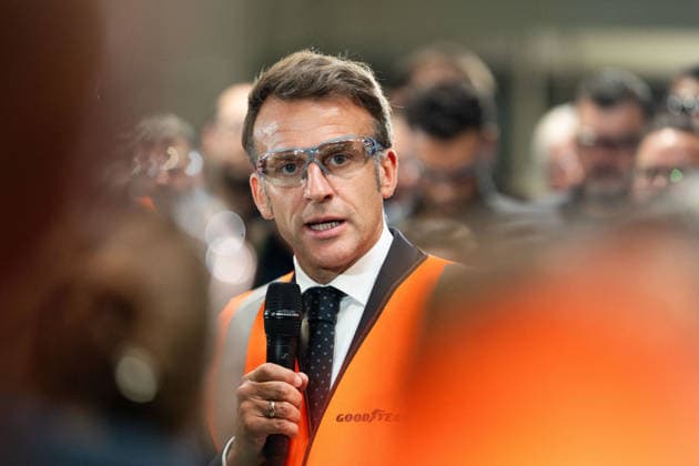 French President Emmanuel Macron visits and delivers a speech in the Goodyear Manufacture , an industrial site specialized in the production of high quality tires Amiens Sud, France Monday, June 8, 2026 Jeanne Accorsini Pool Bestimage Amiens France  Copyright: xJeannexAccorsini Pool BestimagexJeannexAccorsini Pool Bestimagex