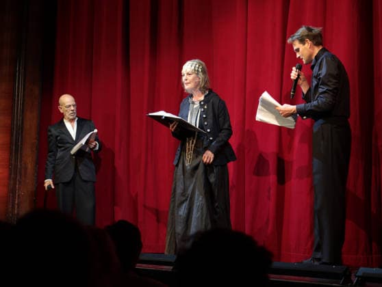 RECORD DATE NOT STATED Martin Wuttke, Angela Winkler und Fabian Hinrichs in Berlin-Troja unseres Lebens ... , ein Abend für Bazon Brock zum 90. Geburtstag im Renaissance-Theater Berlin, 2.6.2026 *** Martin Wuttke, Angela Winkler and Fabian Hinrichs in Berlin Troy of our lives , an evening for Bazon Brock on his 90th birthday at the Renaissance Theater Berlin, 2 6 2026