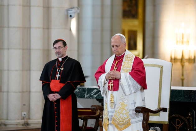 Pope Leo XIV presides a prayer in honor of the Virgin of Almudena in the Cathedral Pope Leo XIV during the prayer and homage to the Virgin of Almudena, in the Cathedral of Santa Maria de la Almudena, on June 8, 2026, in Madrid Spain After the prayer before the patron saint, the Pope has deposited at her feet the Golden Rose, a personal and exceptional recognition with which the Popes honor images of the Virgin, the Pope placed at her feet the Golden Rose, a personal and exceptional recognition with which the Pontiffs honor images of Virgins 08 JUNE 2026 POOL POPE LEÓN XIV MADRID CATHEDRAL ALMUDENA MADRID SPAIN PRAYER TO Pé Madrid Madrid Spain  Copyright: xA.xPÃ rezxMeca EuropaxPress Poolx 7582362