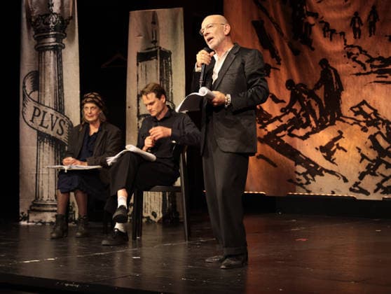 RECORD DATE NOT STATED Angela Winkler, Fabian Hinrichs und Martin Wuttke in Berlin-Troja unseres Lebens ... , ein Abend für Bazon Brock zum 90. Geburtstag im Renaissance-Theater Berlin, 2.6.2026 *** Angela Winkler, Fabian Hinrichs and Martin Wuttke in Berlin Troy of our lives , an evening for Bazon Brock on his 90th birthday at the Renaissance Theater Berlin, 2 6 2026