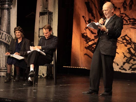 RECORD DATE NOT STATED Angela Winkler, Fabian Hinrichs und Martin Wuttke in Berlin-Troja unseres Lebens ... , ein Abend für Bazon Brock zum 90. Geburtstag im Renaissance-Theater Berlin, 2.6.2026 *** Angela Winkler, Fabian Hinrichs and Martin Wuttke in Berlin Troy of our lives , an evening for Bazon Brock on his 90th birthday at the Renaissance Theater Berlin, 2 6 2026