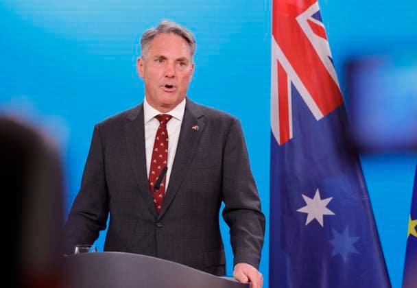 Australiens Verteidigungsminister und stellvertretenden Prime Minister Richard Marles, Deutschland, Berlin, Gemeinsames Treffen von BM Wadephul und BM Pistorius mit dem australischen Verteidigungsminister Marles und der australischen Außenministerin Wong *** Australias Defense Minister and Deputy Prime Minister Richard Marles, Germany, Berlin, Joint meeting of Federal Minister Wadephul and Federal Minister Pistorius with Australian Defense Minister Marles and Australian Foreign Minister Wong