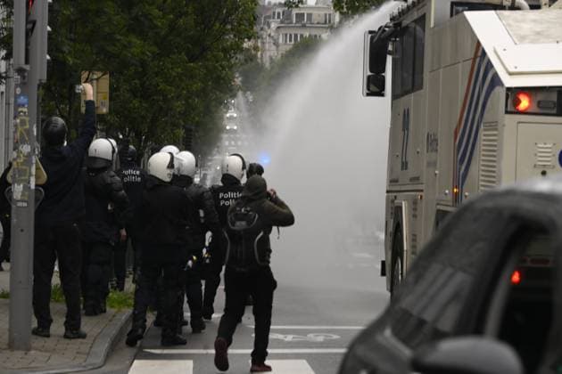 Protest Against Police Violence 08 06 2026 BRUSSELS, BELGIUM - Staff, teachers and students protest police violence outside the Palace of Justice pictured on June 08, 2026 in Brussels, Belgium, 08 06 2026 Brussels Belgium  Copyright: xPhilipxReynaersx