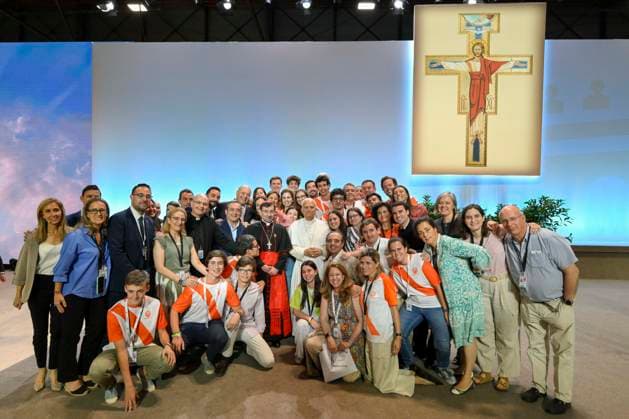 SPAIN - POPE LEO XIV DURING A MEETING WITH VOLUNTEERS IN THE IFEMA EXHIBITION CENTRE A MADRID - 2026 6 9 Spain, Vatican, 2026 6 9 Pope Leo XIV during a meeting with volunteers in the IFEMA exhibition centre in Madrid EDITORIAL USE ONLY - NO BOOKS Copyright: xVATICANxMEDIA CPPx